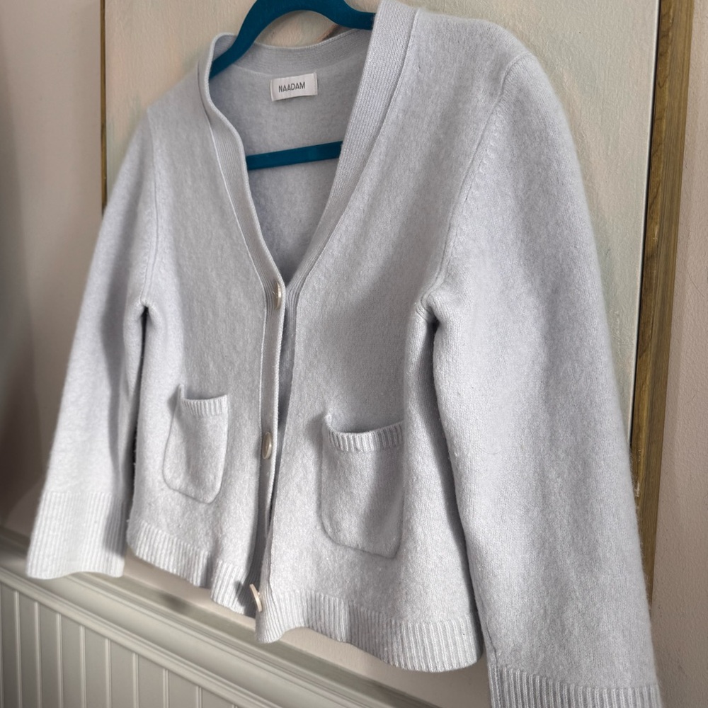 Naadam Light Blue 100% Cashmere Cardigan w Pockets Size S - Picture 3 of 6